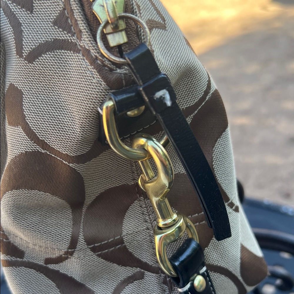 Coach Beige and Dark Brown Signature Canvas Satchel with Gold Hardware - Picture 6 of 7